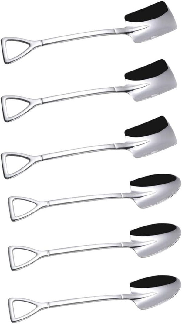 Dessert Spoon Set, 6 Pcs 6" Shovel Shape Stainless Steel Spoons for Home, Kitchen, Restaurant