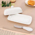 Butter Dish with Lid, Porcelain Butter Box for Countertop with Stainless Steel Multipurpose Butter Knife, Butter Keeper with Double High-quality Silicone Good Kitchen Gift White