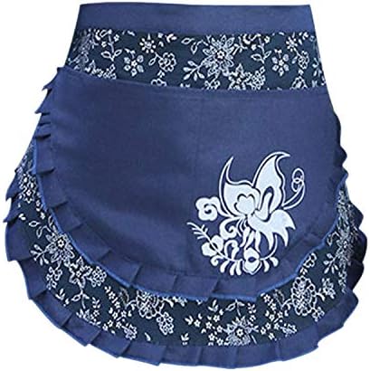 Love Potato Woman Vintage Floral Print Half Creative Craft Apron, Blue, with 2 Pockets