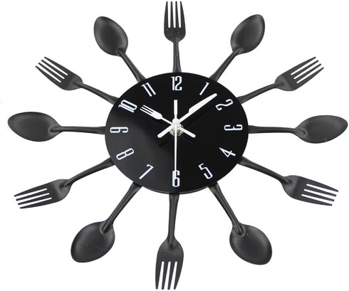 Timelike Kitchen Wall Clock (3D Removable Modern Creative Cutlery Design, Black, Wall Decal Room Decoration)