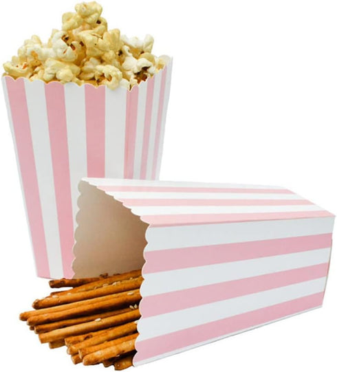24pcs Mini Paper Popcorn Boxes - Candy Container for Party Favor Supplies, Pink-Striped Design