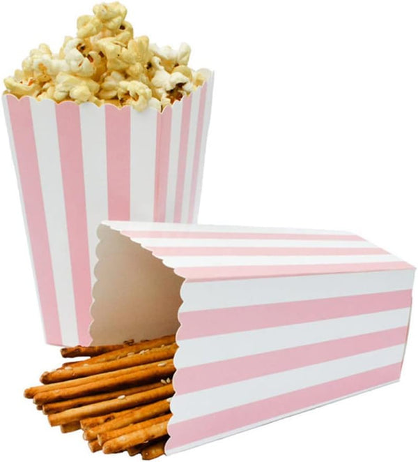 24pcs Mini Paper Popcorn Boxes - Candy Container for Party Favor Supplies, Pink-Striped Design
