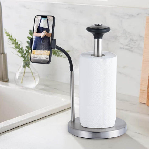 Paper Towel Holder, Standing Weighted Base Non-Slip Stainless Steel Dispenser for Kitchen Countertop and Tabletop