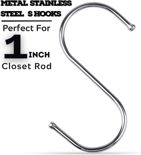 WHITECLOUDZ 30-Pack Silver S Hooks, Stainless Steel Hooks for Hanging Plants, Heavy-Duty Closet Hooks for Utensils &