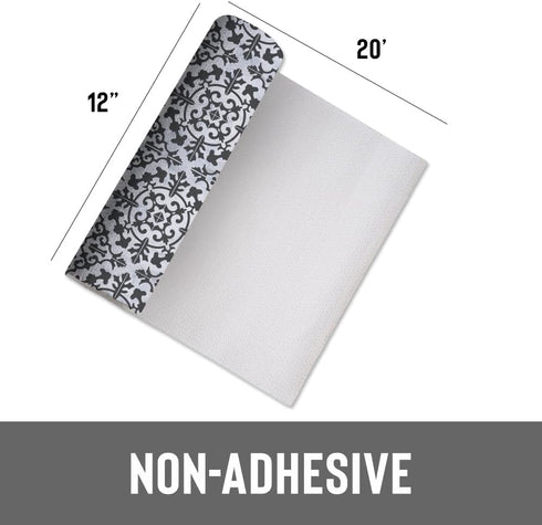 Counter 12" 20' Con-Tact Brand Grip Prints Non-Adhesive Non-Slip Top, Drawer/Shelf Liner, x (Carrara Tile Charcoal)
