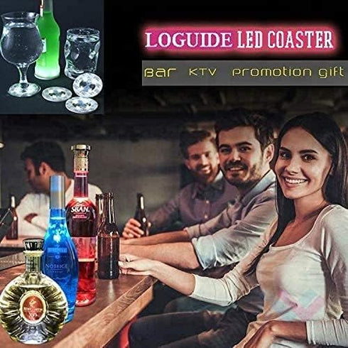LOGUIDE LED Light Up Coasters, LED Bottle Lights, Flashing Shots Light, Cool-White Coaster Discs for Drinks