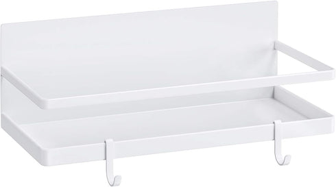 Thipoten Magnetic Spice Rack with 2 Removable Hooks, Strong Shelf for Small Kitchen/Apartment, White Metal Cabinet