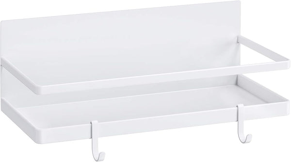Thipoten Magnetic Spice Rack with 2 Removable Hooks, Strong Shelf for Small Kitchen/Apartment, White Metal Cabinet