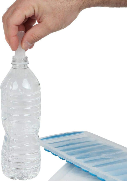 Water Bottle Silicone Ice Cube Tray by Lily's Home - 3-Piece Quick-Freeze Set Makes 30 Ice Cubes with Lids