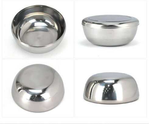 Stainless Steel Korean Kitchen Restaurant Dinner Soup Rice Bowl & Cover - 2 Sets