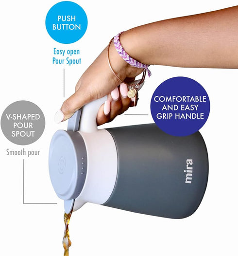 MIRA Insulated Coffee Carafe Server, Stainless Steel Vacuum Flask Coffee Dispenser, 34 oz, Graphite