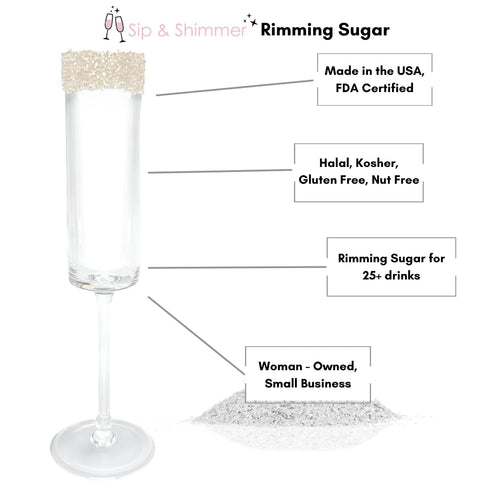 Shimmer Rimming 4oz (113g) Sip & White Pearl Glass Sugar Beverage Garnish For Fun Festive Cocktails & Mocktails In A