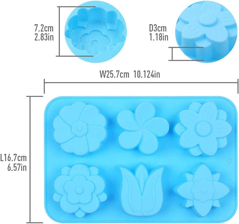 homEdge 6-Cavity Silicone Flower Mold, Set of 3PCS, Non-Stick Tulip Daisy for Candy Chocolate Jelly