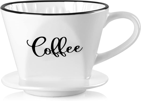 Ceramic Pour Over Coffee Maker, Easy Manual Dripper, Filter Size 2, White for Home & Cafe