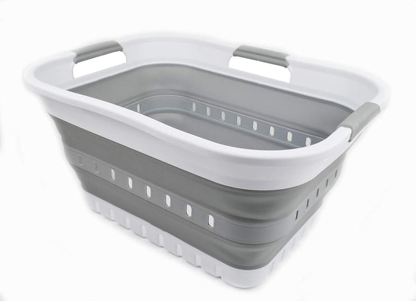 SAMMART 30L (8 Gallon) Collapsible Plastic Laundry Basket, Foldable Pop Up Storage Container/Organizer - Space Saving