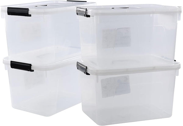 4-Pack Clear Latch Storage Box with Lid, 10.5 Quart Plastic Storage Bin