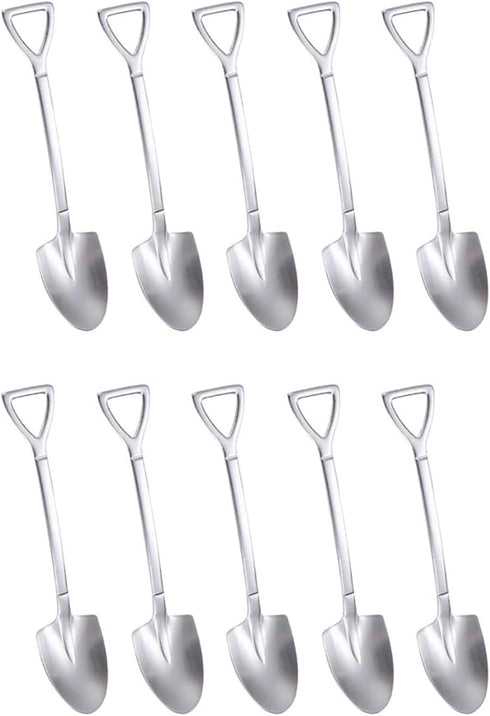 Smilesunus 10 Pcs Mini Shovel Spoons, Stainless Steel Dessert Spoons for Ice Cream and Yogurt