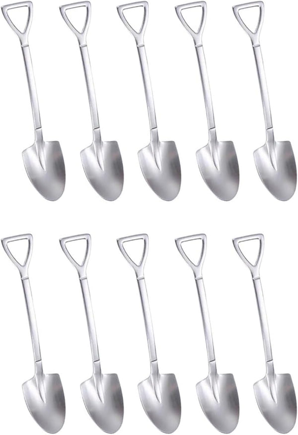 Smilesunus 10 Pcs Mini Shovel Spoons, Stainless Steel Dessert Spoons for Ice Cream and Yogurt