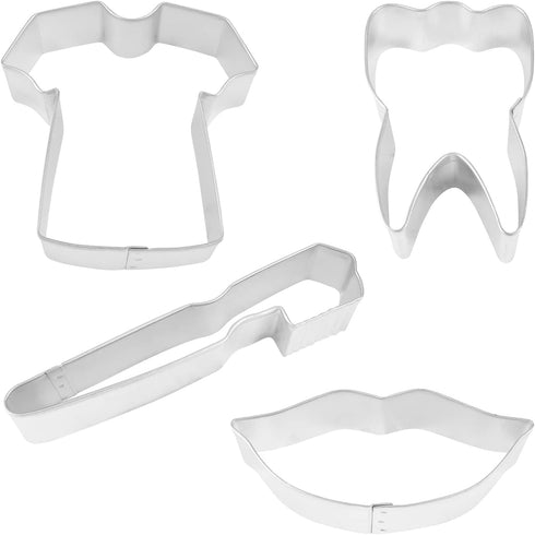 4-Piece Set R&M International Dental Cookie Cutters, Scrub Shirt, Lips, Tooth, Toothbrush