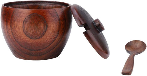 Raguso Solid Wood Jar, 1pc Seasoning Pot with Spoon and Lid for Salt, Sugar, Chili Storage Bowl