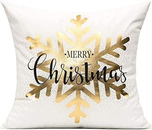 All Smiles Christmas Throw Pillow Covers - Set of 4 White Gold Velvet Cases for Winter Holiday Home D cor