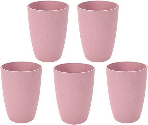 NeschToy 12oz Small Drinking Tumblers, Set of 5 Unbreakable Wheat Straw Cups for Camping Party, Reusable Water Glasses