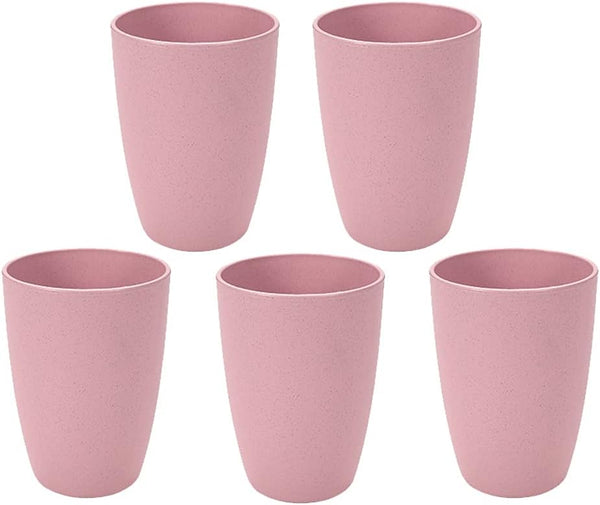 NeschToy 12oz Small Drinking Tumblers, Set of 5 Unbreakable Wheat Straw Cups for Camping Party, Reusable Water Glasses