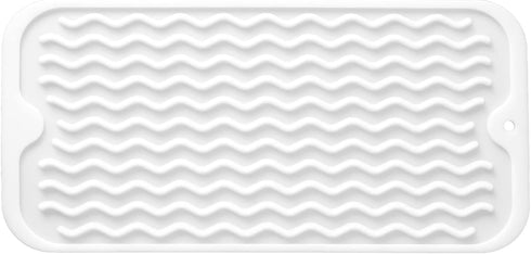Silicone Dish Drying Mat, Eco-friendly, Heat-resistant Dish Drainer Mat for Kitchen Counter, Sink, 12" x 6", White