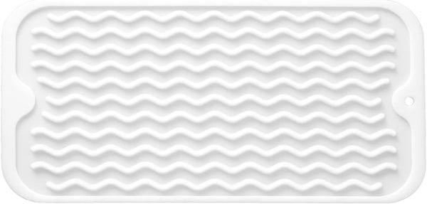 Silicone Dish Drying Mat, Eco-friendly, Heat-resistant Dish Drainer Mat for Kitchen Counter, Sink, 12" x 6", White