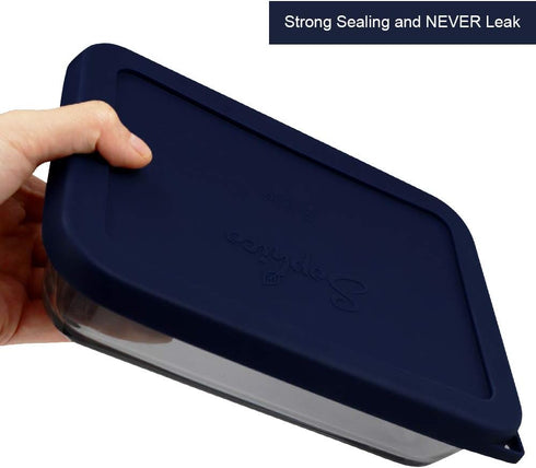 Sophico 3 Cup Rectangle Silicone Storage Cover Lids, Navy Blue, 2 Pack, Replacement for Pyrex Bowls