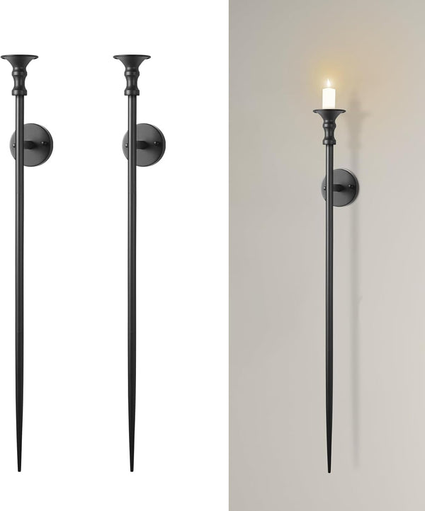 36-inch Large Wall Candle Holder, Black Candle Sconces Decor Set of 2,