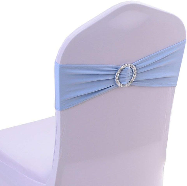 Tvoip 10PCS Chair Cover Stretch Band with Buckle Slider Sashes for Wedding Banquet Decoration (Light Blue)