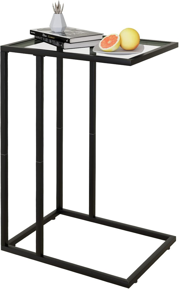 Easy Paws C Table Glass End Table, Couch Side Table, Tempered Glass Snack Side