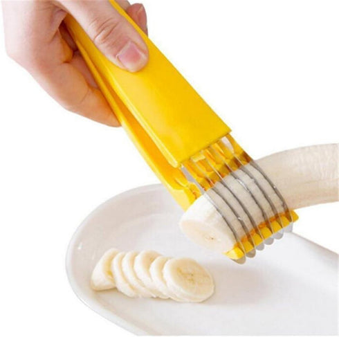 1 PCs Creative Stainless Steel Banana Chopper - Fruit Cutter & Vegetable Peeler, Yellow