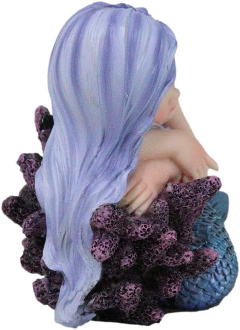 Ebros Under The Sea Blue Child Mermaid Sleeping On Coral Statue, Enchansia Mergirl Decorative Figurine