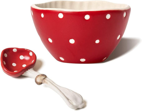 Mushroom Small Soup Bowl, Safety Matt Ceramics 4.3'' Rice Bowls, Cute Mushroom Spoon for Noodles & Salad