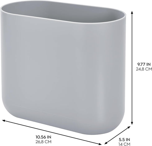 iDesign Cade Oval Slim Trash Can, Compact Waste Basket for Bathroom, Bedroom, Home Office, Dorm, College, Matte Gray