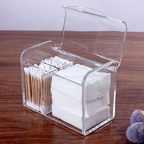 Sooyee Qtip Holder Dispenser for Cotton Ball, Swab, Round Pads, 3 Compartment Plastic Apothecary Jars