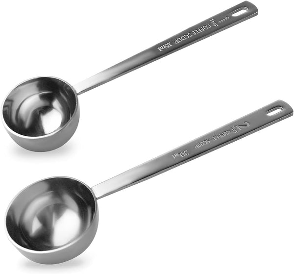 2 Pcs Coffee Scoop Set, 18/8 Stainless Steel Measuring Spoons (1 Tablespoon & 2 Tablespoon) with Long Handle