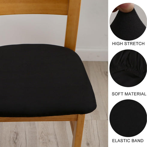 Set of 4 Stretch Black Chair Seat Covers for Dining Room - Removable Washable Protector Slipcovers for Kitchen Office