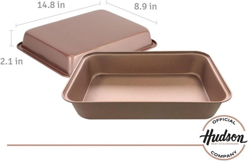 HUDSON Ceramic Non-Stick 14.8-inch Rectangular Roasting Pan, Bakeware for Cooking