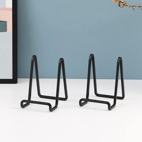 Plate Holder Easel Display Stand - 4.5 inch Metal Plate Stands for Display - Tabletop Picture Stand - Black Iron Easels for Display Pictures | Photo Frames | Book | Decorative Plates | Plaque - 4 Pack