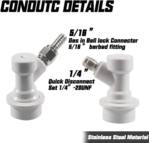 PERA Corny Keg Quick Disconnect Ball Lock Disconnect Set, Stainless Steel Swivel Nut for Home Brewing