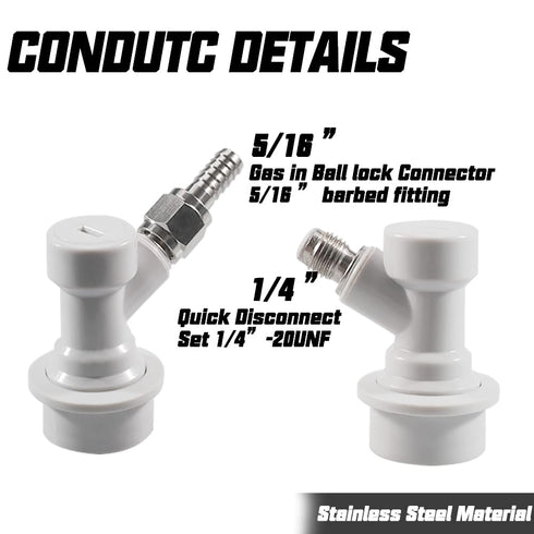 PERA Ball Lock MFL Dis-Connect Set with Swivel Nuts - 2 Pack (5/16 Gas, 1/4 Liquid Barbed)