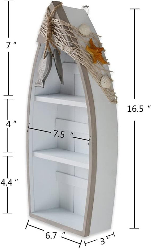 16.5" Linfevisi Wood Boat Shelf Decor Beach Theme Standing Boat Shelf Wooden Boat Decor Boat Book Shelf Nautical Decor