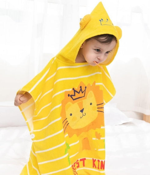 Gneliwm Swimming Kids Hooded Beach Towel Poncho Children Bath Towel Wrap Cotton Animal Pattern Toddler Pool Shower