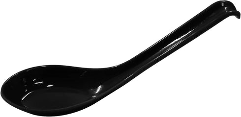 2PCS Black Melamine Asian Soup Spoons for Miso, Ramen, Wonton, Dumpling, Pho, Rice Noodle, Soba