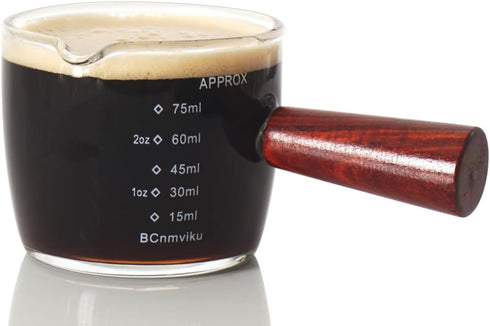 1 Pack Espresso Shot Glass 75ML Triple Pitcher Barista with Wood Handle by BCnmviku