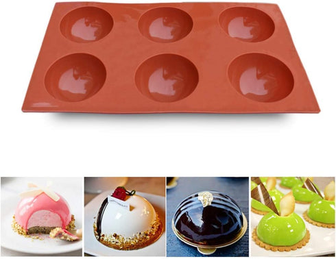 homEdge Large 6-Cavity Semi Sphere Silicone Mold, 3 Packs for Hot Chocolate Bomb, Cake, Jelly, Dome Mousse