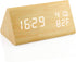 OCT17 Wooden Alarm Clock - Smart LED Digital Clock with Time Temperature, Humidity Display, Bamboo, Adjustable